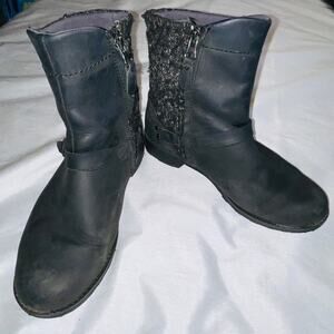 Eddie Bauer Black Leather & Wool Trace Ankle Boots - Women's Size‎ 7 - Side Zip
